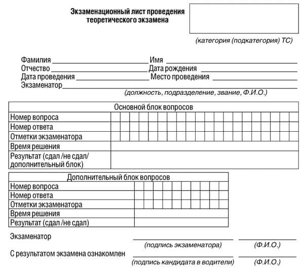 купить лист сдачи теоретического экзамена ПДД в Белоярском